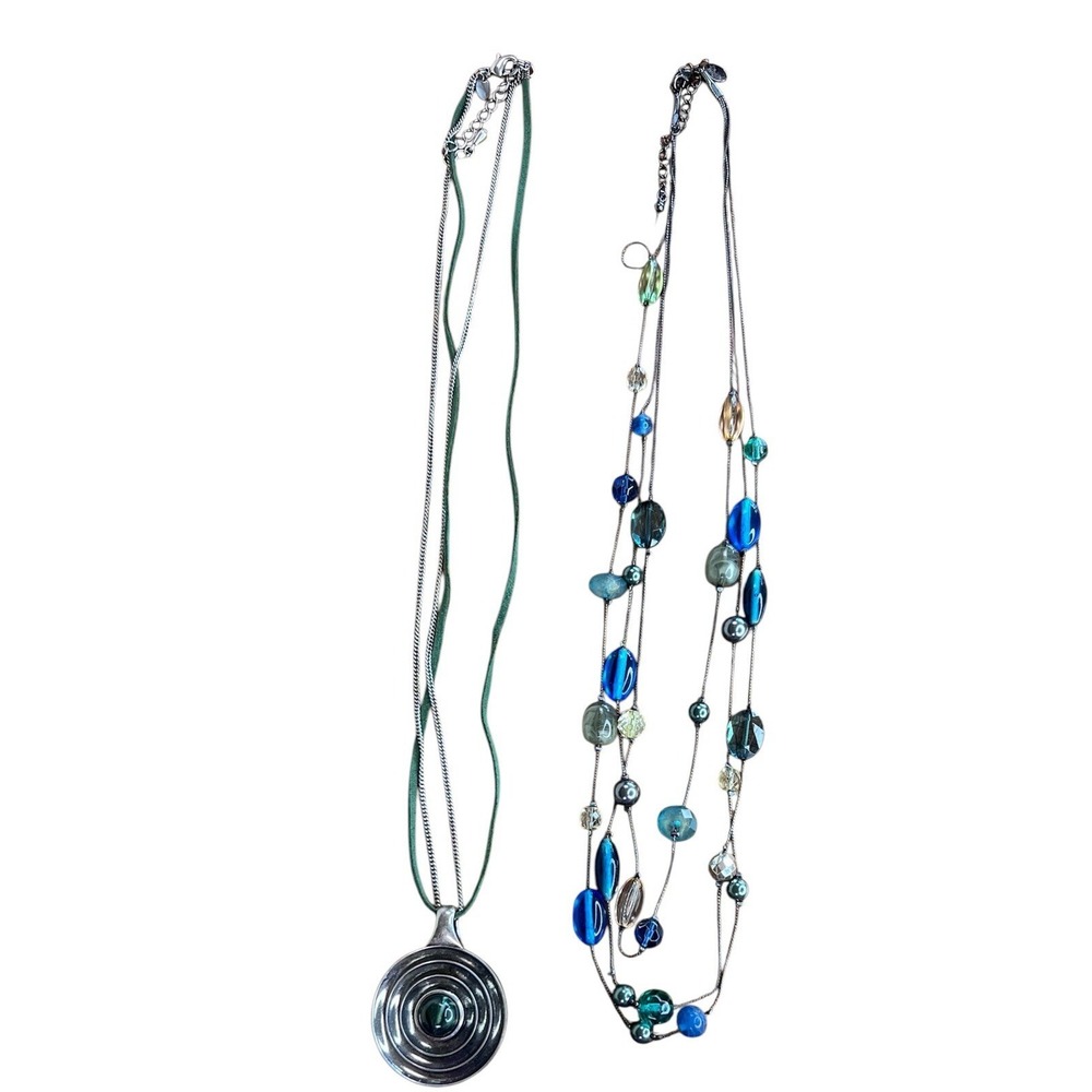 Lia‎ Sophia Necklace Lot - Multi Colored Beaded & Green Stone Medallion Boxed